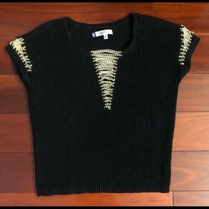 Jennifer Lopez Black Knit Stretchy Gold Tone Chain Sweater Size M Medium
